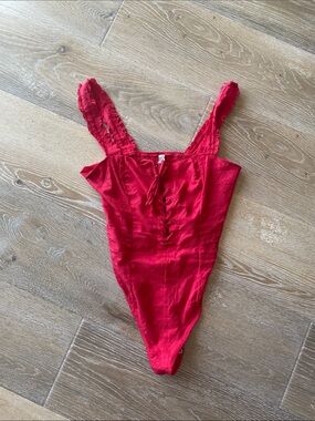 Free people Red Lace-Up Bodysuit